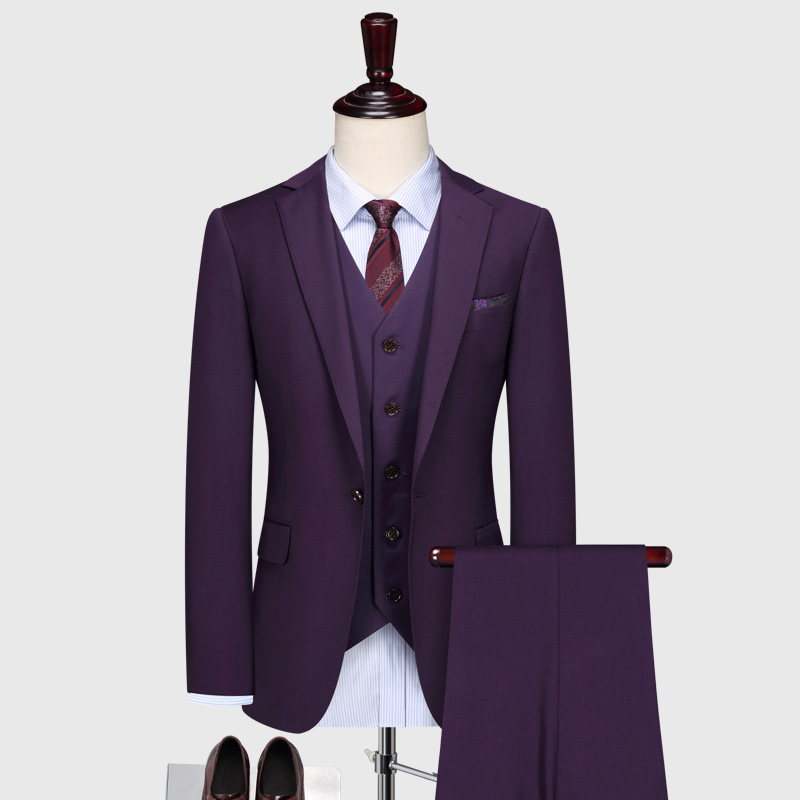 西服套裝男士新郎結(jié)婚禮服主持人伴郎服修身商務(wù)休閑正裝紫色