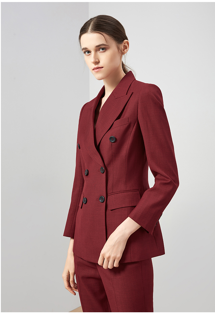 高端酒紅色職業(yè)套裝女雙排扣西裝套裝女氣質(zhì)西服年會(huì)主持人正裝女